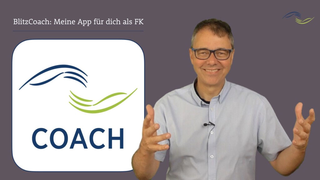 Robert Jautschus steht neben dem BlitzCoach-App-Icon – dem digitalen Begleiter für junge Führungskräfte mit Familie.