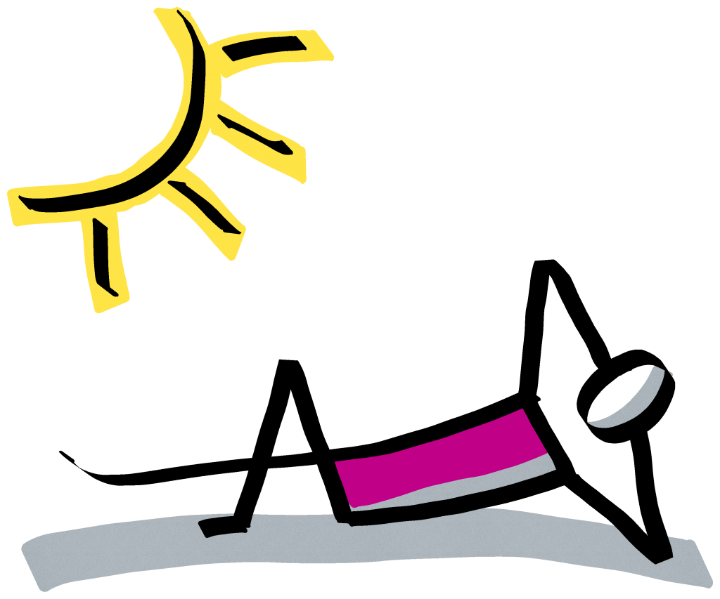 Eine Figur liegt entspannt in der Sonne und gönnt sich eine Pause. Vortrag Ich: dir selbst die Erlaubnis geben.